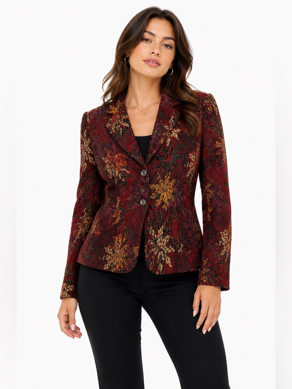 80s/90s Vintage harvé Benard Tapestry Floral Blazer (Burgundy/Multi) Size 8